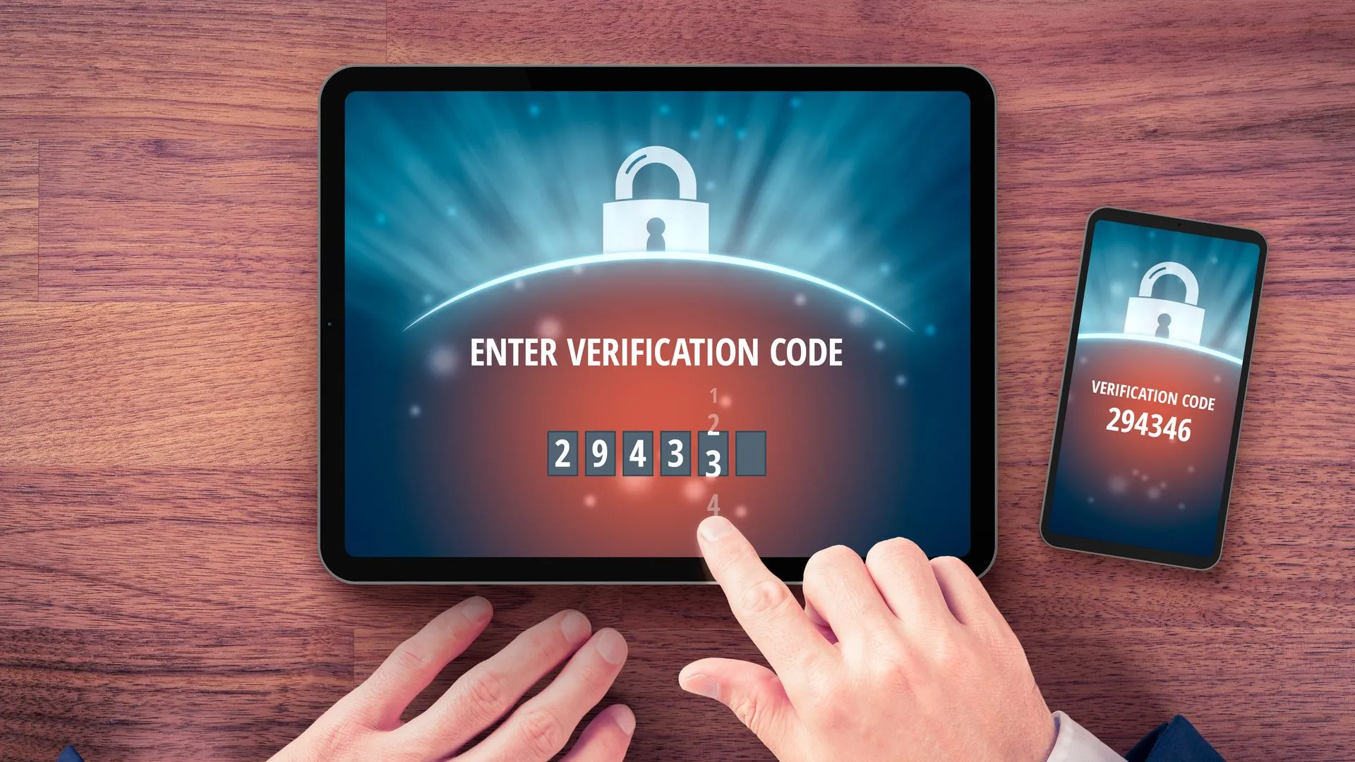 Người dùng nhập mã xác thực hai yếu tố (2FA) trên máy tính bảng, minh họa tính năng bảo mật tài khoản.