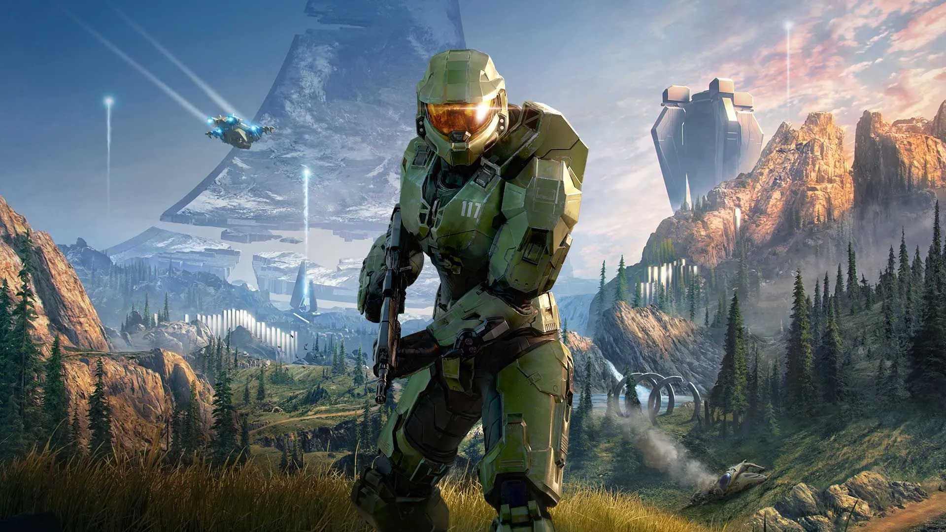 Người lính Master Chief trong khung cảnh game Halo Infinite, minh họa cho game độc quyền Xbox.
