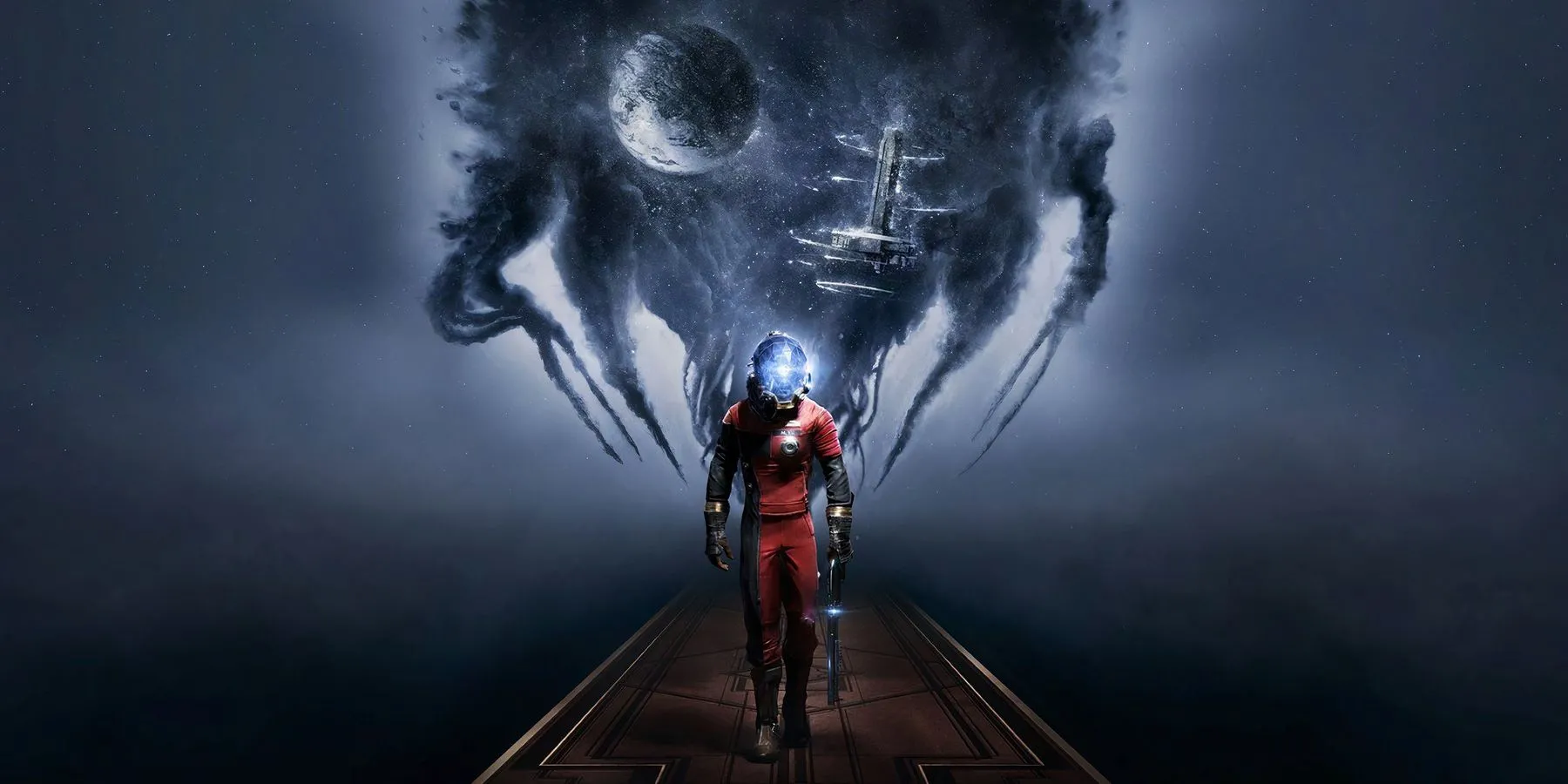Nhân vật chính đối mặt với quái vật Mimic trong Prey (2017), một game kinh dị khoa học viễn tưởng.