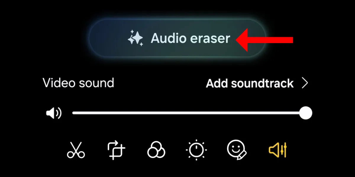 Nút Audio Eraser trong giao diện chỉnh sửa video của ứng dụng Thư viện Galaxy S25.