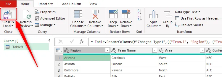 Nút Close &amp; Load trong Power Query Editor của Excel