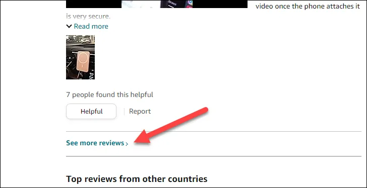Nút 'See More Reviews' (Xem thêm đánh giá) ở cuối trang tổng hợp bình luận trên Amazon để truy cập trang chi tiết.
