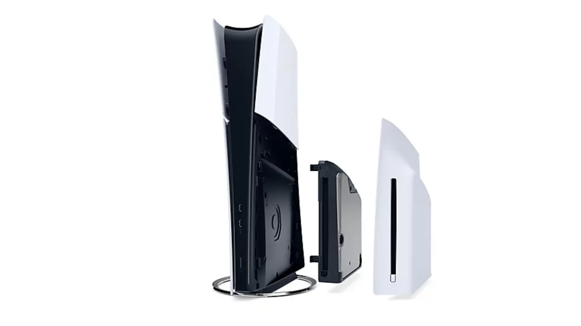 Ổ đĩa Blu-ray rời được lắp đặt bên cạnh máy PlayStation 5 Digital Edition