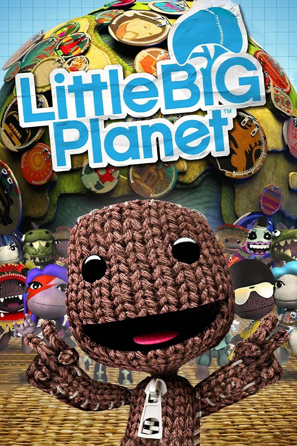 Sackboy, linh vật của LittleBigPlanet, với đồ họa thủ công đặc trưng, đại diện cho game sáng tạo nội dung.