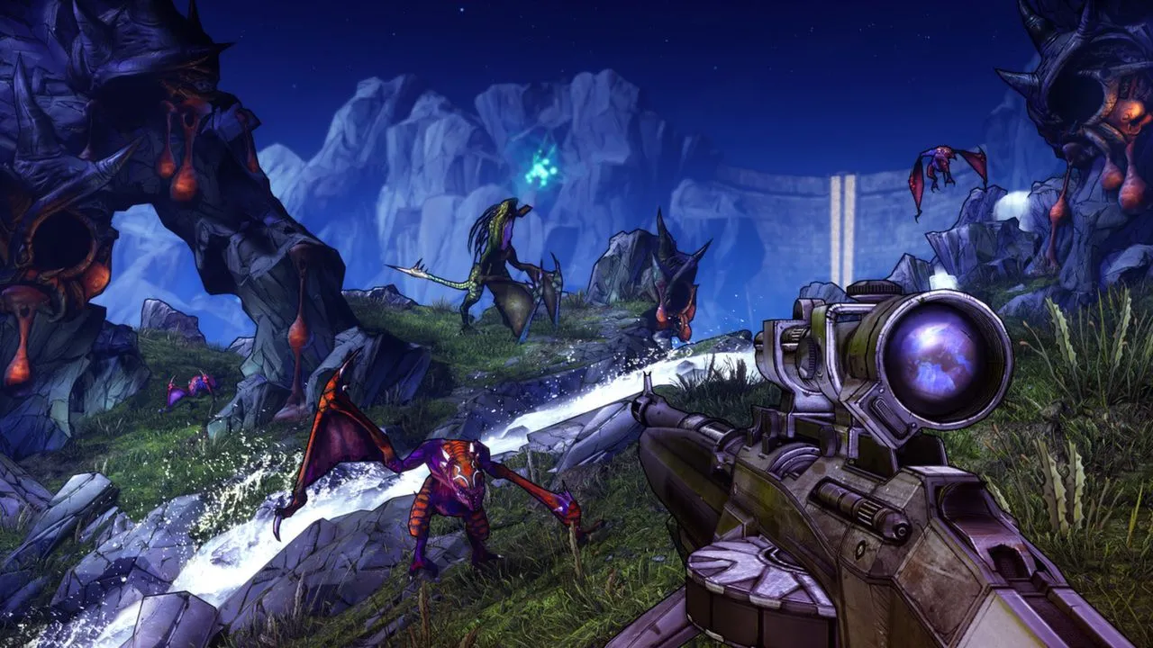 Screenshot chính thức của Borderlands 2, cho thấy sự cải thiện rõ rệt về đồ họa và khung cảnh chiến đấu sống động.