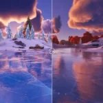 So sánh đồ họa Fortnite trước và sau khi tích hợp công nghệ Lumen của Unreal Engine 5, cho thấy cải tiến về chiếu sáng toàn cầu.