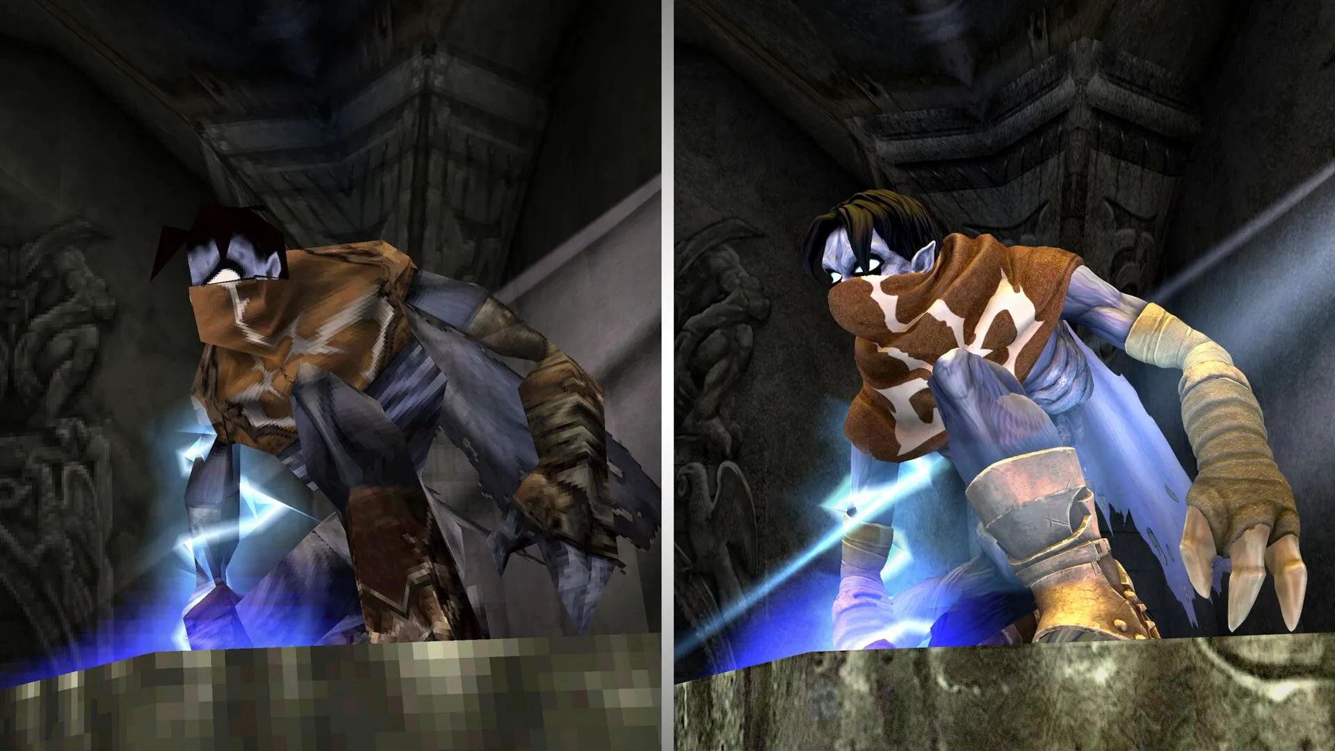 So sánh đồ họa game Legacy of Kain: Soul Reaver giữa phiên bản PS1 gốc và bản Remastered hiện đại, minh họa chất lượng các bản tái phát hành.