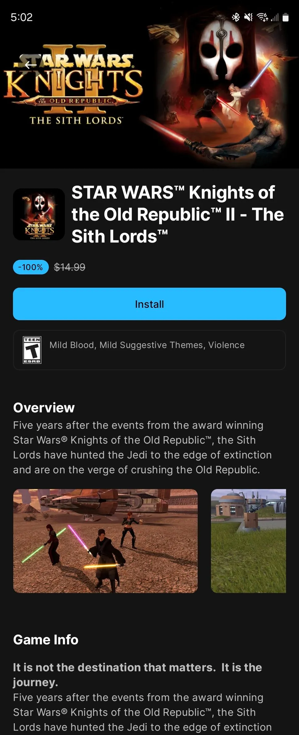 Star Wars: Knights of the Old Republic II cũng là một trong những tựa game miễn phí hấp dẫn được Epic Games Store cung cấp.