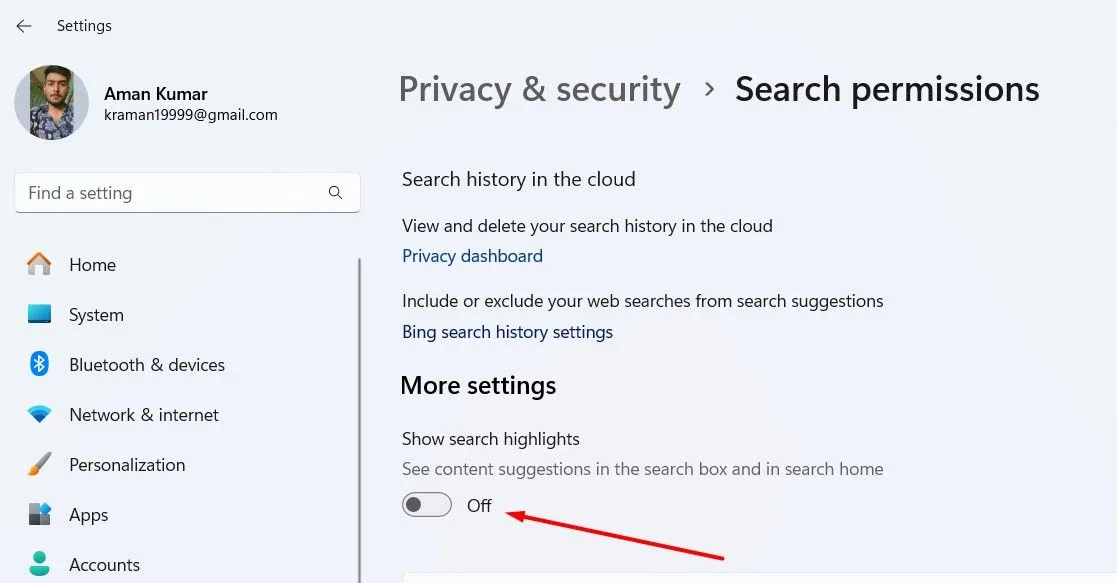 Tắt tính năng hiển thị điểm nổi bật tìm kiếm trên Windows 11 để tăng quyền riêng tư