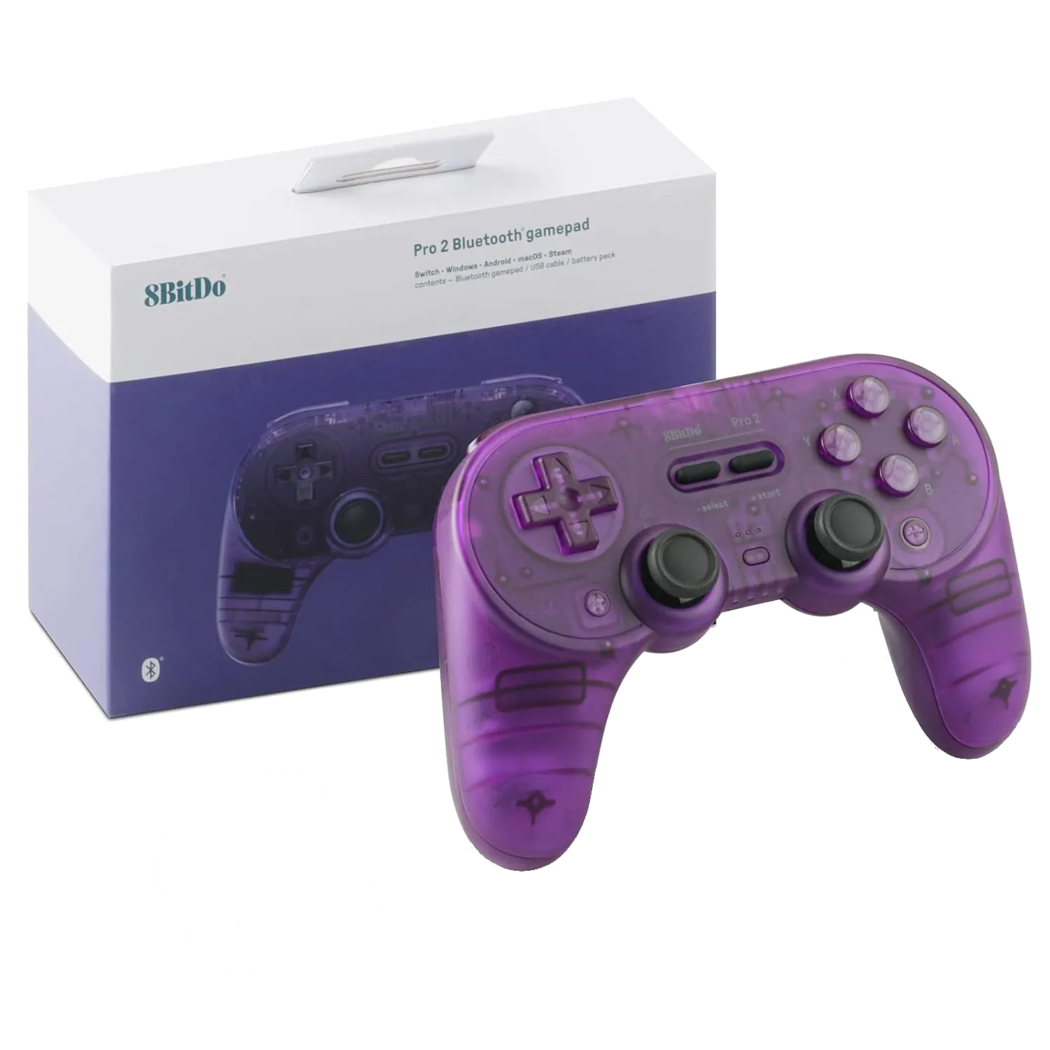 Tay cầm chơi game không dây 8BitDo Pro 2 màu xám, tương thích Bluetooth, tối ưu cho trải nghiệm gaming.