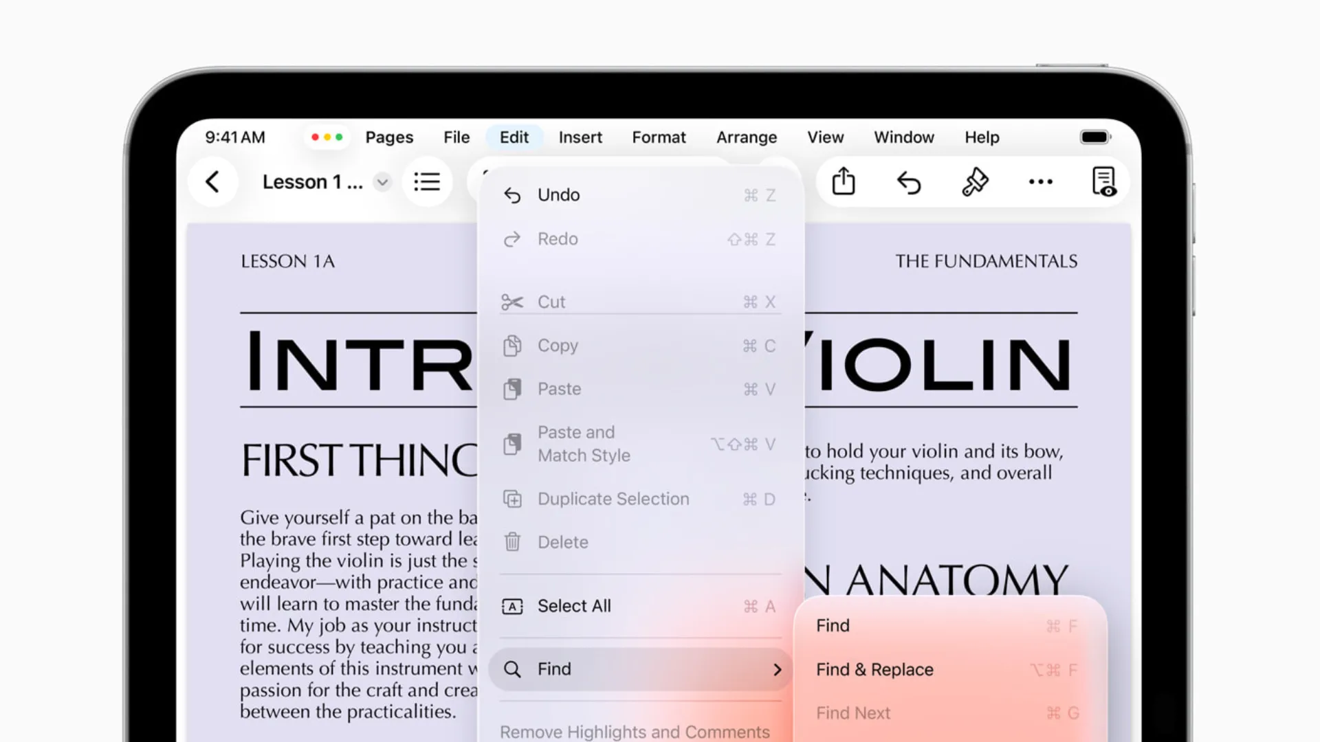 Thanh Menu mới trong iPadOS 26, hiển thị các tùy chọn điều khiển ứng dụng