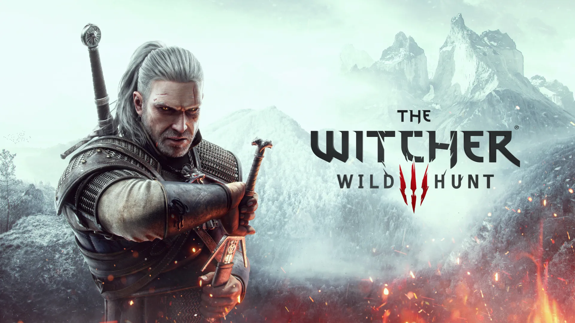 The Witcher 3 Wild Hunt - Geralt chiến đấu quái vật, hình ảnh quảng bá game nhập vai nổi tiếng.