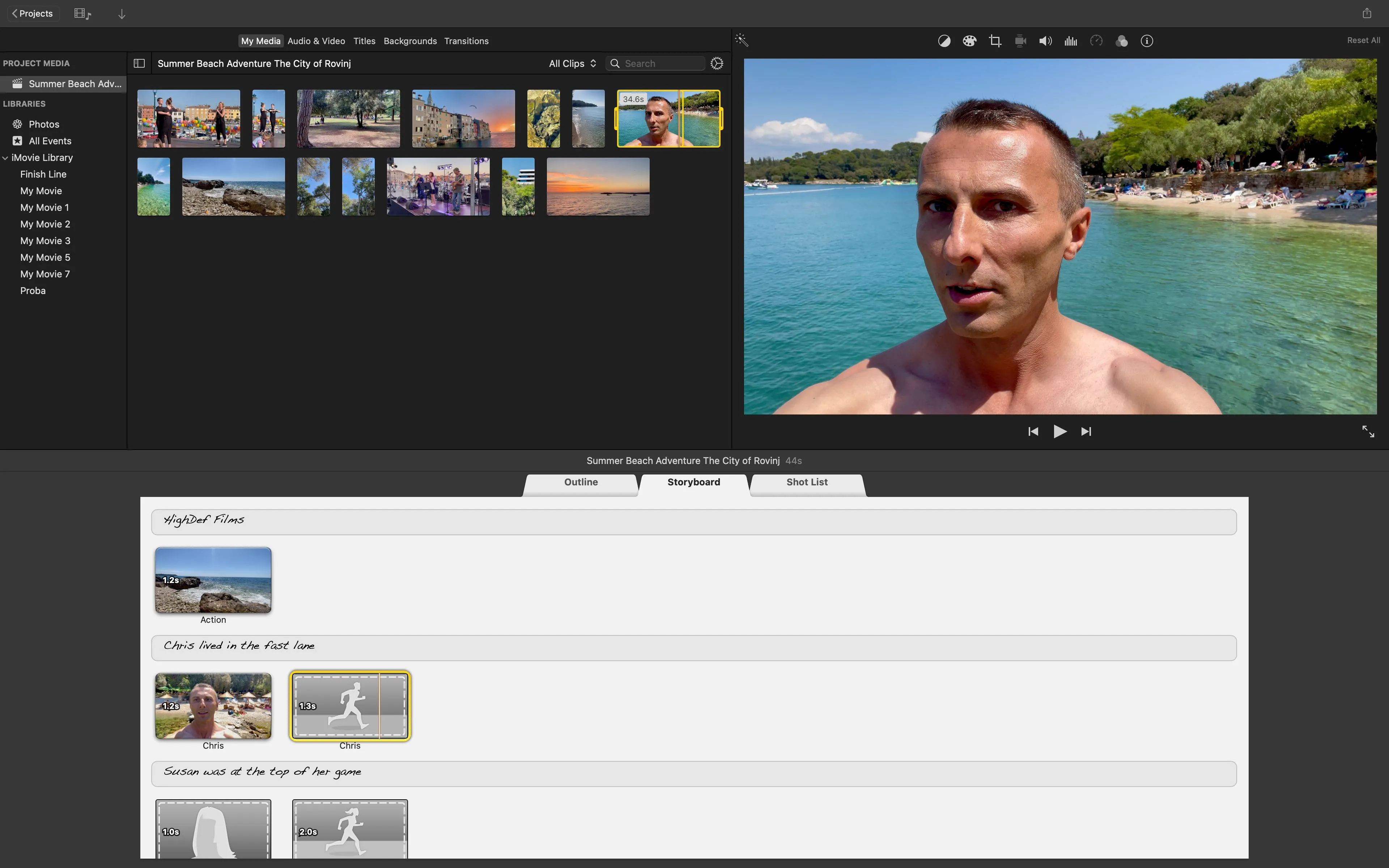 Thêm video vào vị trí giữ chỗ của storyboard trong iMovie cho Mac.