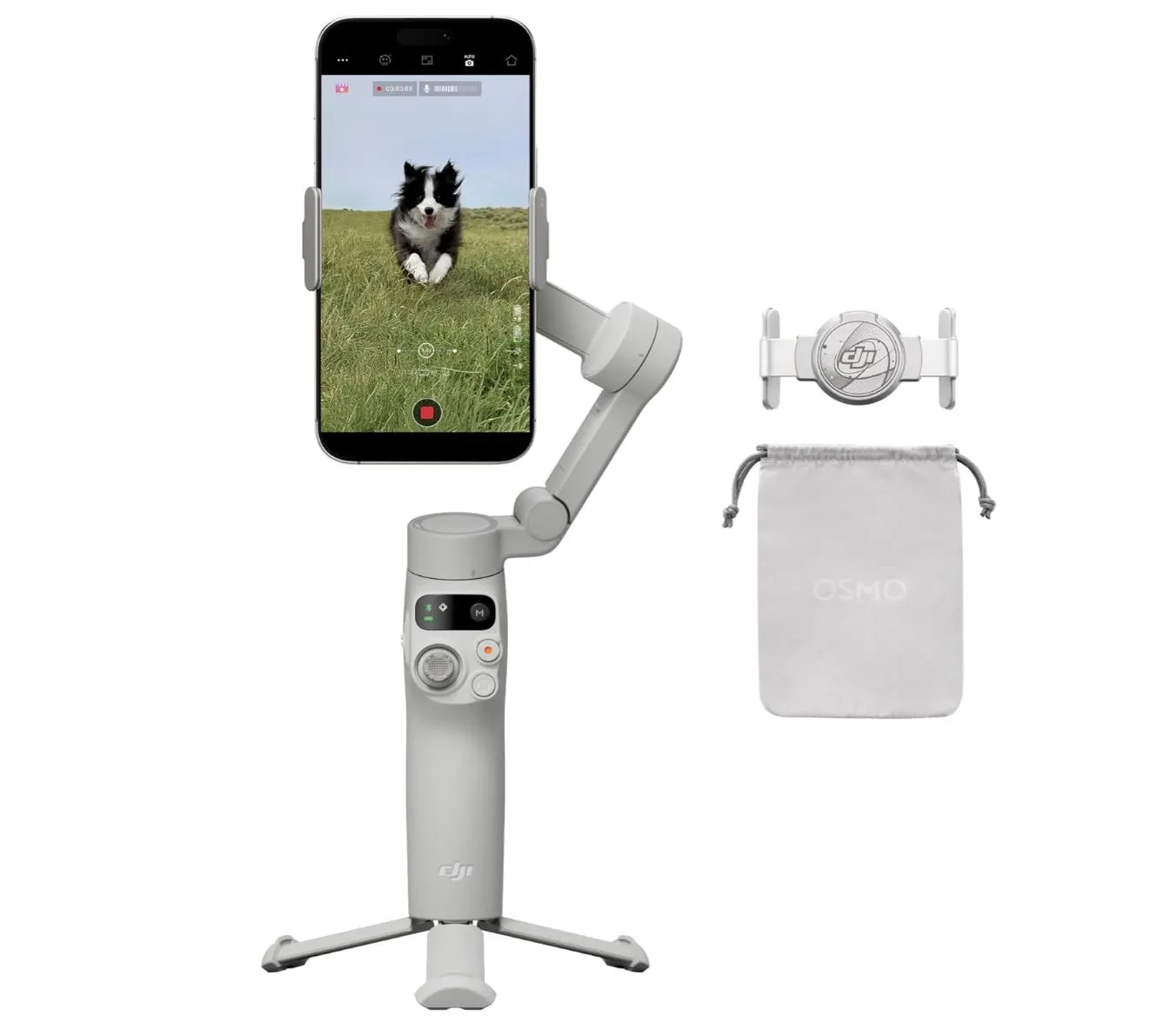 Thiết bị chống rung DJI Osmo Mobile 7 màu đen đang gập gọn trên bề mặt phẳng.