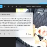 Tính năng Describe Image của Windows 11 mô tả hình ảnh một chú chó Golden Retriever trong ứng dụng Ảnh
