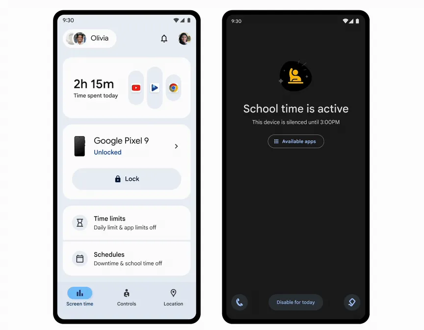 Tính năng &quot;Giờ học&quot; (School Time) của Google Family Link giúp hạn chế chức năng điện thoại và tắt thông báo trong giờ học, hỗ trợ trẻ tập trung.