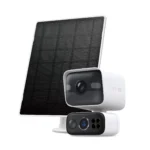 TP-Link Tapo HybridCam Duo Dual-Lens C675D KIT với thiết kế hai ống kính trên nền trong suốt, minh họa công nghệ camera an ninh ngoài trời 4K.