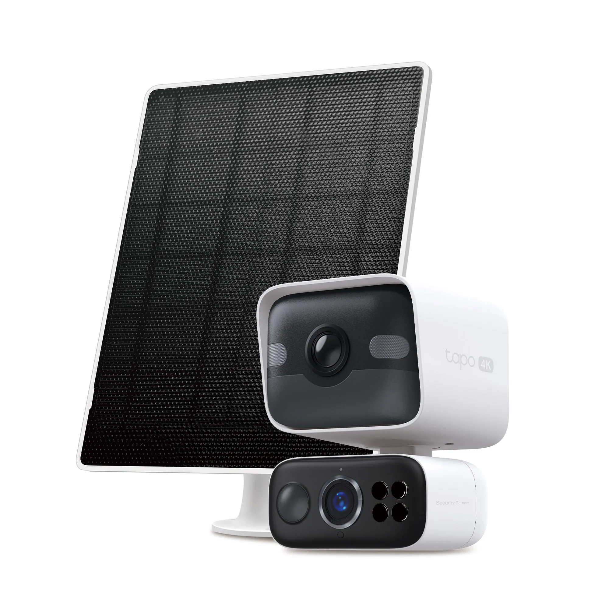 TP-Link Tapo HybridCam Duo Dual-Lens C675D KIT với thiết kế hai ống kính trên nền trong suốt, minh họa công nghệ camera an ninh ngoài trời 4K.