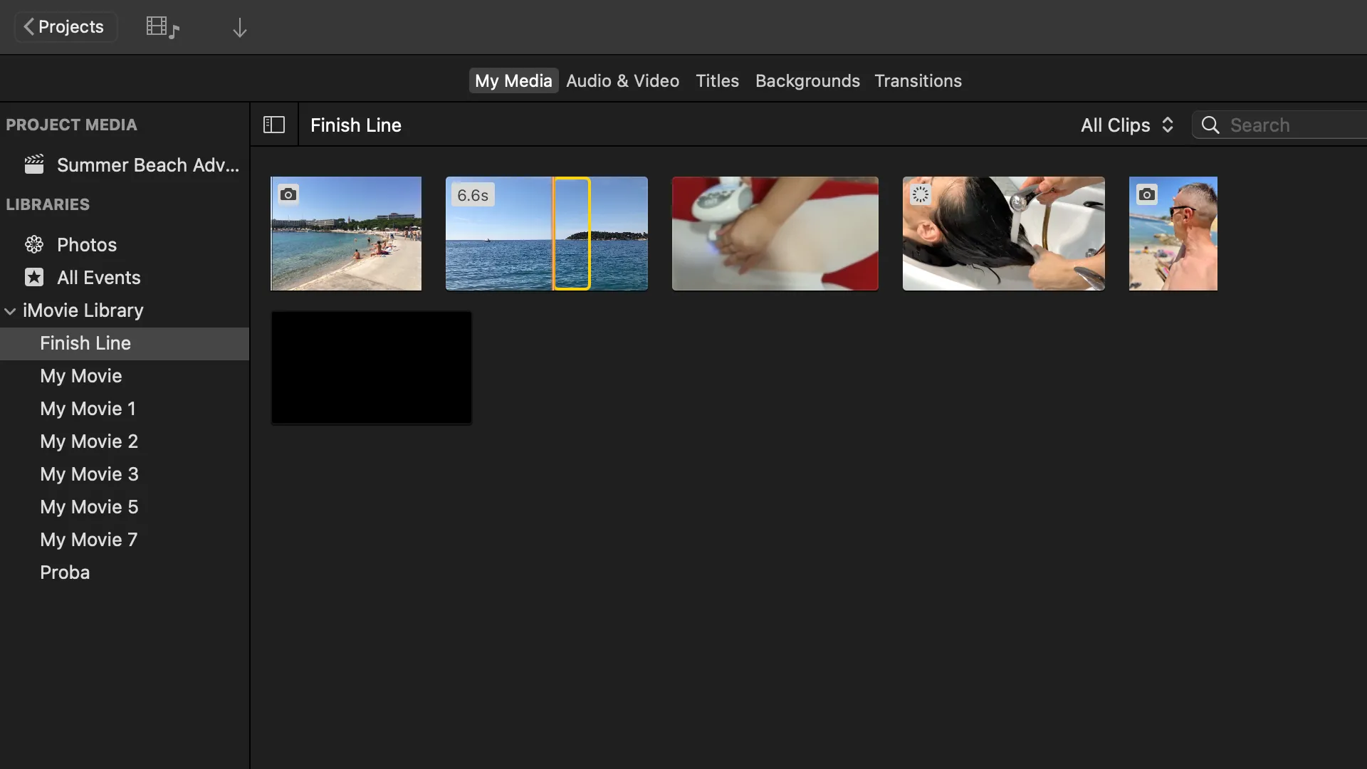 Trình duyệt media của iMovie cho Mac hiển thị cận cảnh.
