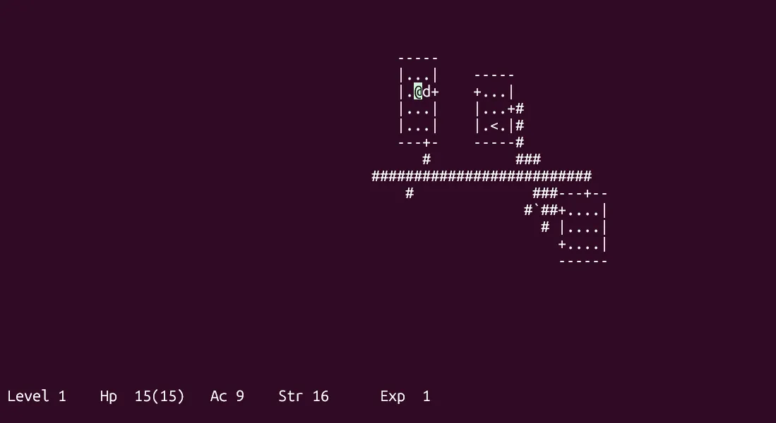 Trò chơi Hack (tiền thân của NetHack) trên terminal BSD