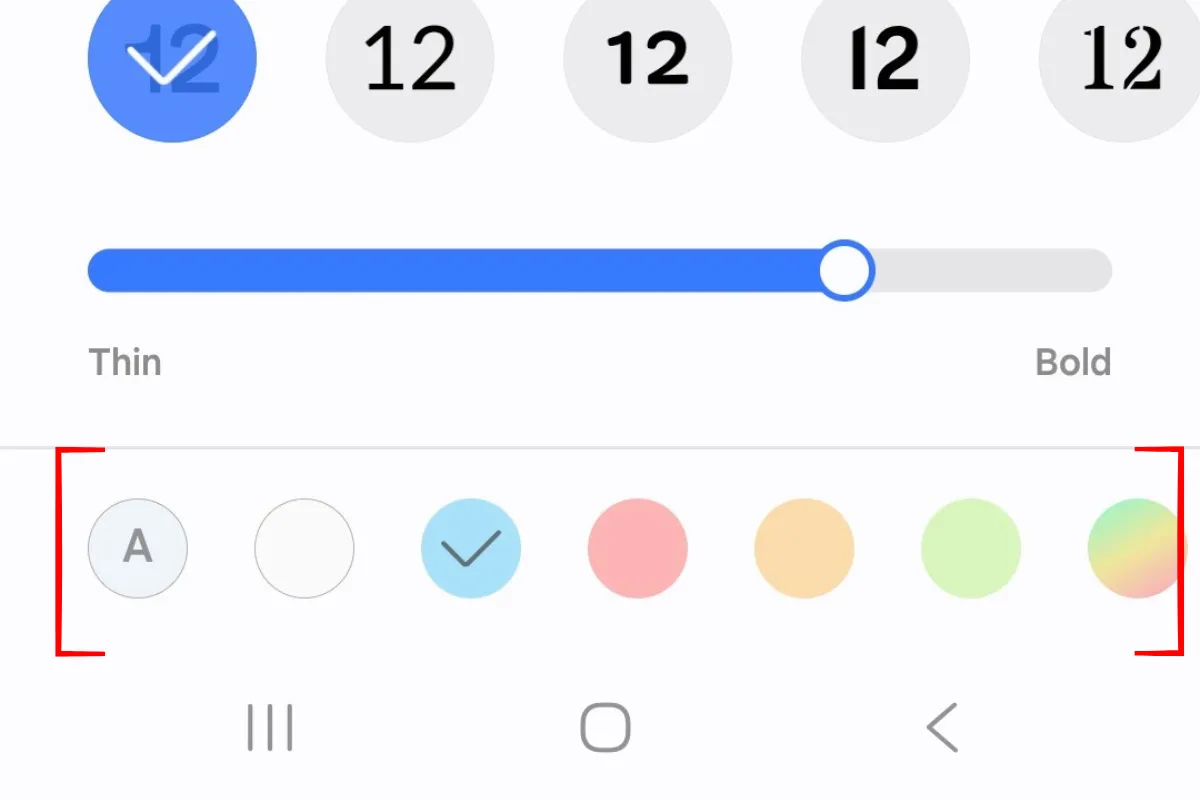 Tùy chọn màu sắc cho đồng hồ màn hình khóa trên Galaxy S25+ với One UI 7.0, bao gồm các dải màu gradient và màu sắc thích ứng từ hình nền AOD.