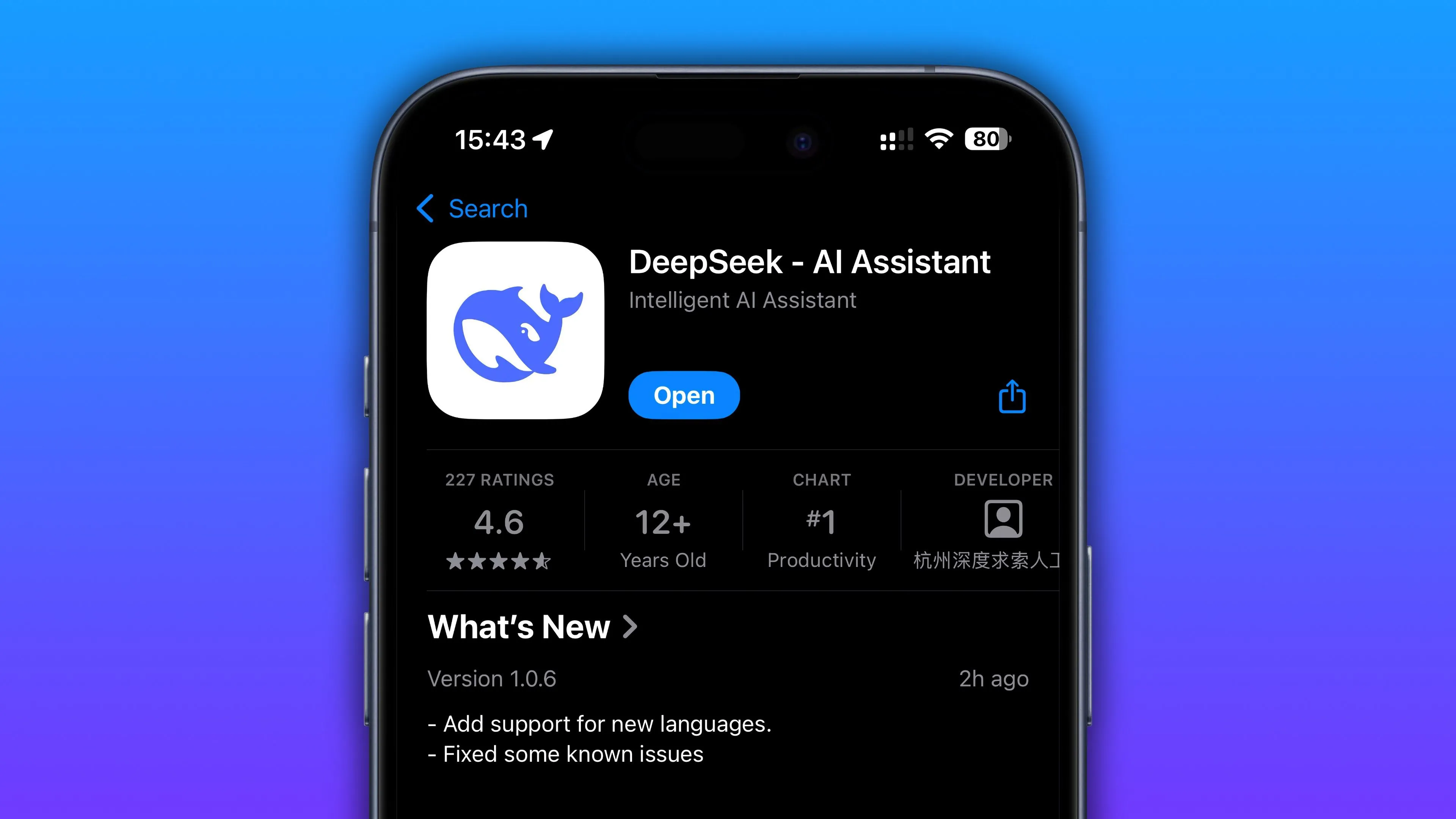 Ứng dụng DeepSeek AI chatbot trên App Store của iPhone, minh họa hệ sinh thái khép kín của Apple.