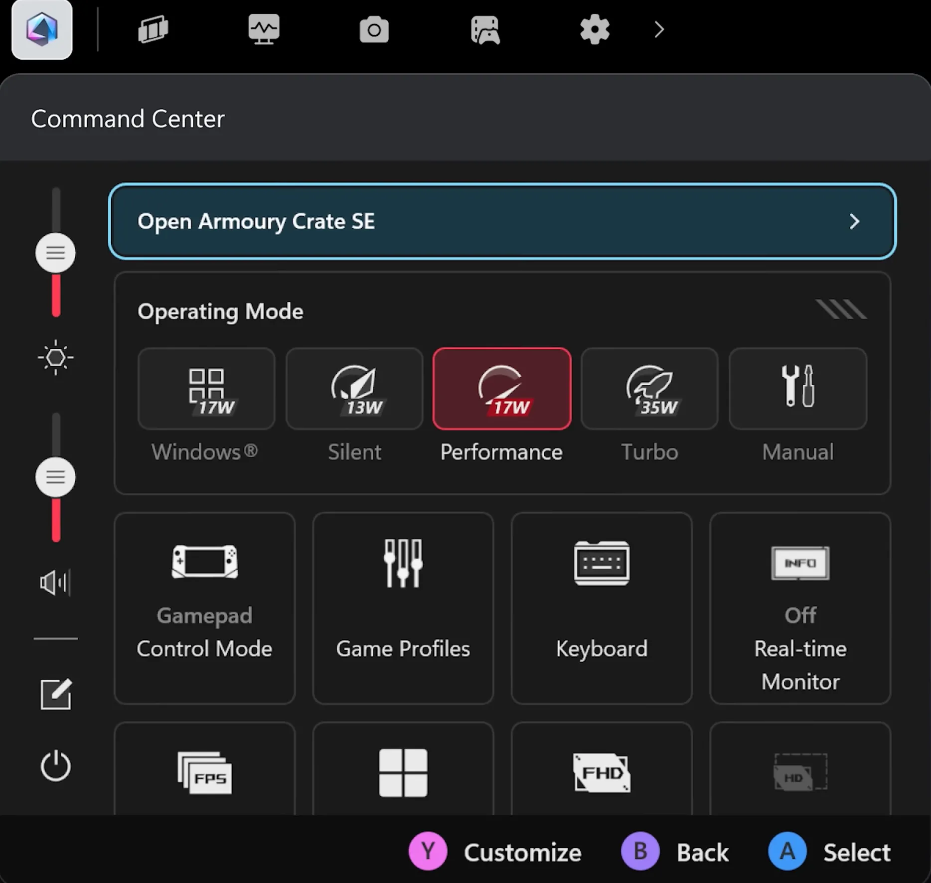 Xbox Game Bar được thiết kế lại, chạy ứng dụng ASUS Armoury Crate như một widget, cho phép truy cập nhanh các tùy chỉnh hệ thống.